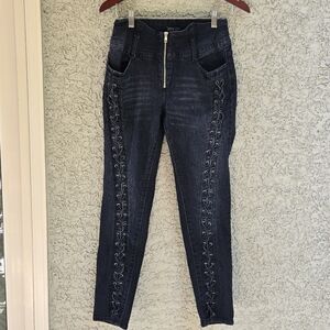VENUS Dark Wash Lace Up Skinny Jeans